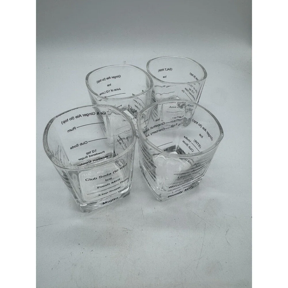 Vintage Bar Glass set of 4 with Recipes Unbranded Clear Glass